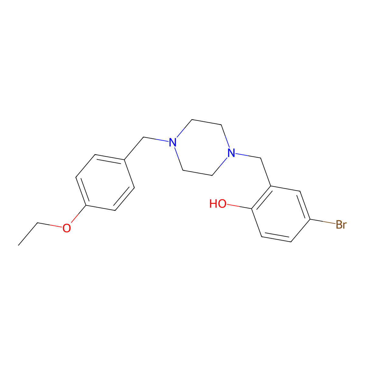 4-Bromo-2-({4-[(4-ethoxyphenyl)methyl]piperazin-1-yl}methyl)phenol molecular structure, CAS 6106-11-2