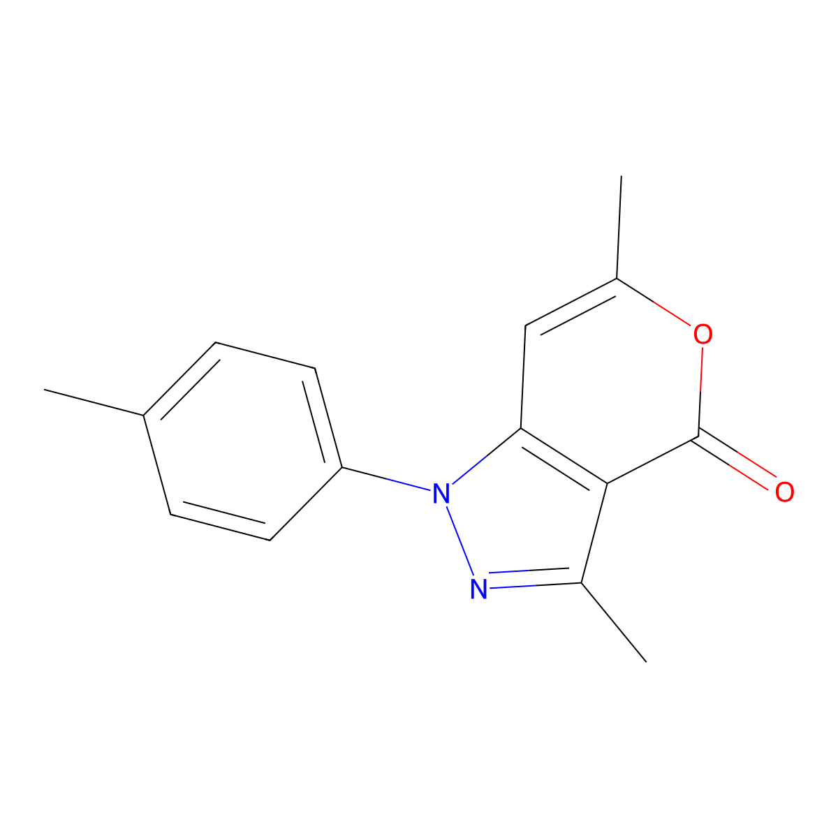 3,6-dimethyl-1-(4-methylphenyl)pyrano[4,3-c]pyrazol-4(1H)-one molecular structure, CAS 6106-78-1