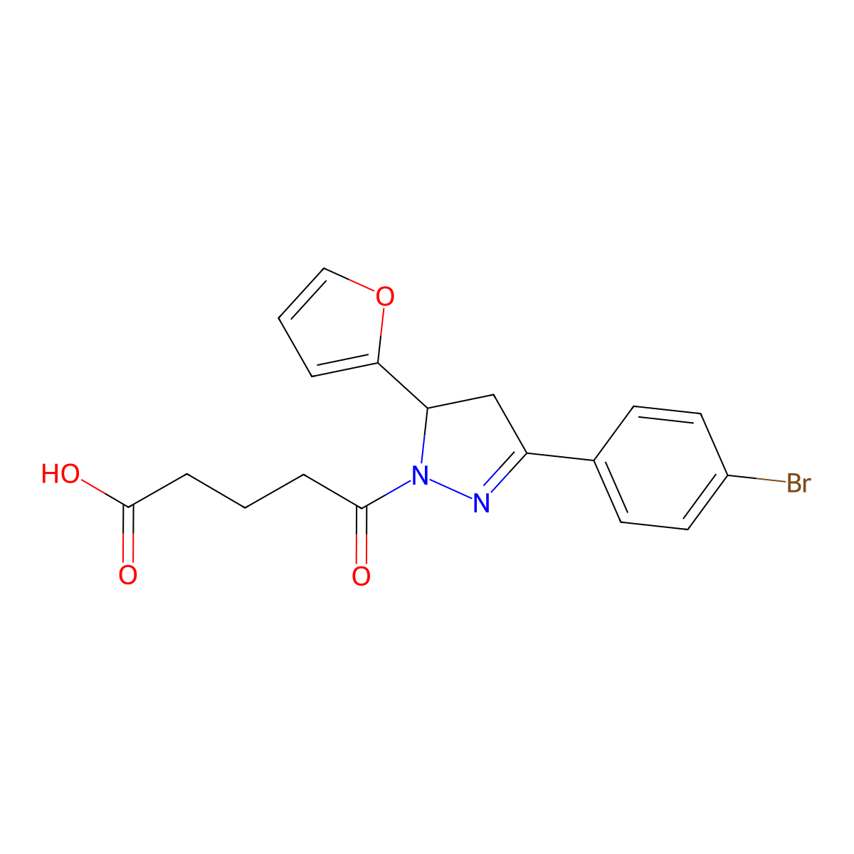 5-[3-(4-bromophenyl)-5-(furan-2-yl)-4,5-dihydro-1H-pyrazol-1-yl]-5-oxopentanoic acid molecular structure, CAS 6107-17-1