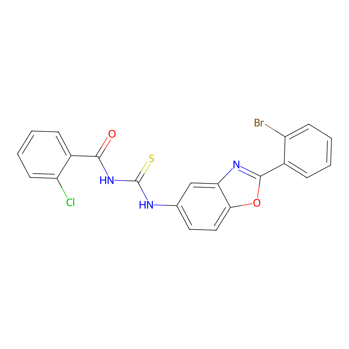 N-{[2-(2-bromophenyl)-1,3-benzoxazol-5-yl]carbamothioyl}-2-chlorobenzamide molecular structure, CAS 6107-32-0