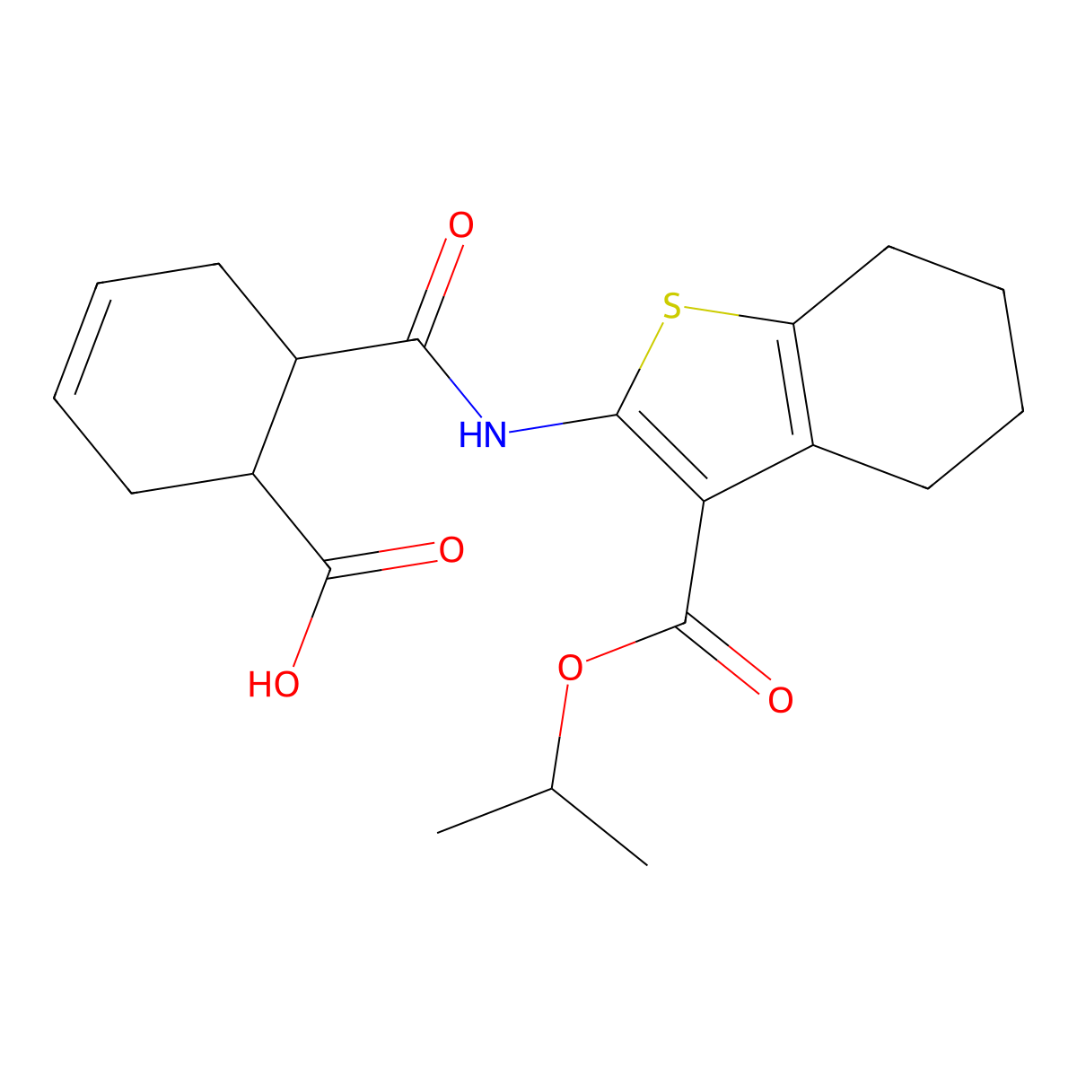 6-({3-[(Propan-2-yloxy)carbonyl]-4,5,6,7-tetrahydro-1-benzothiophen-2-yl}carbamoyl)cyclohex-3-ene-1-carboxylic acid molecular structure, CAS 6107-36-4