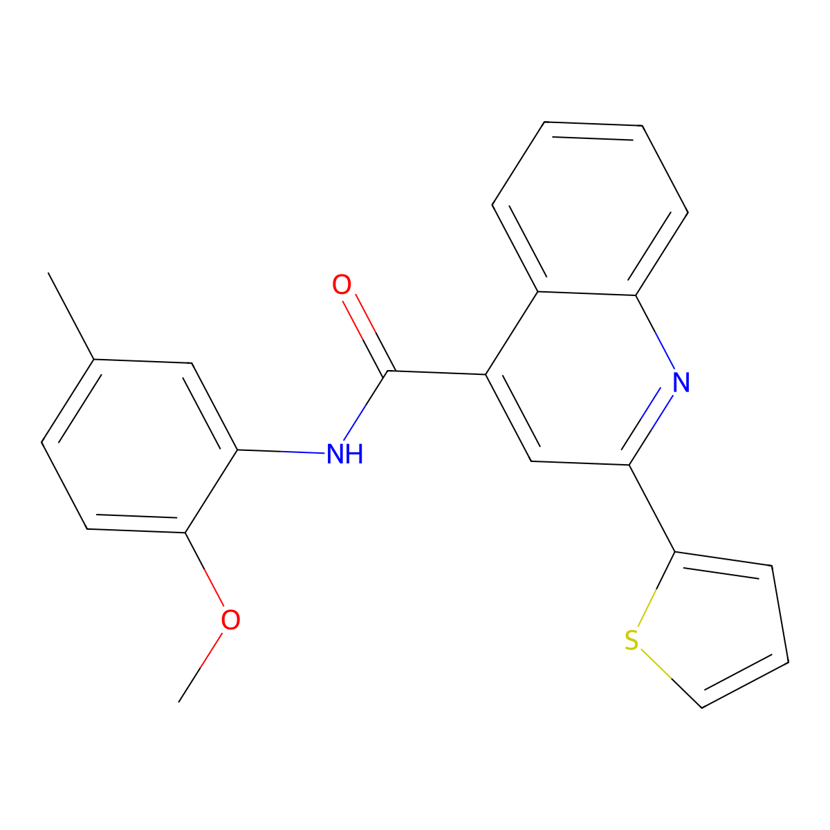 N-(2-methoxy-5-methylphenyl)-2-(thiophen-2-yl)quinoline-4-carboxamide molecular structure, CAS 6107-39-7