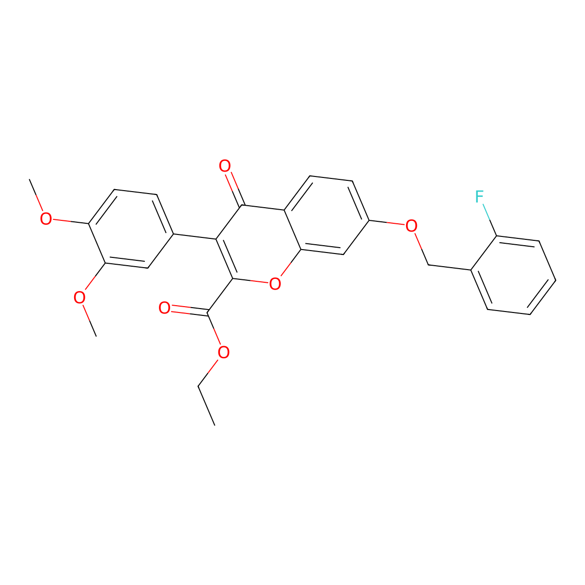ethyl 3-(3,4-dimethoxyphenyl)-7-((2-fluorobenzyl)oxy)-4-oxo-4H-chromene-2-carboxylate molecular structure, CAS 610750-37-3