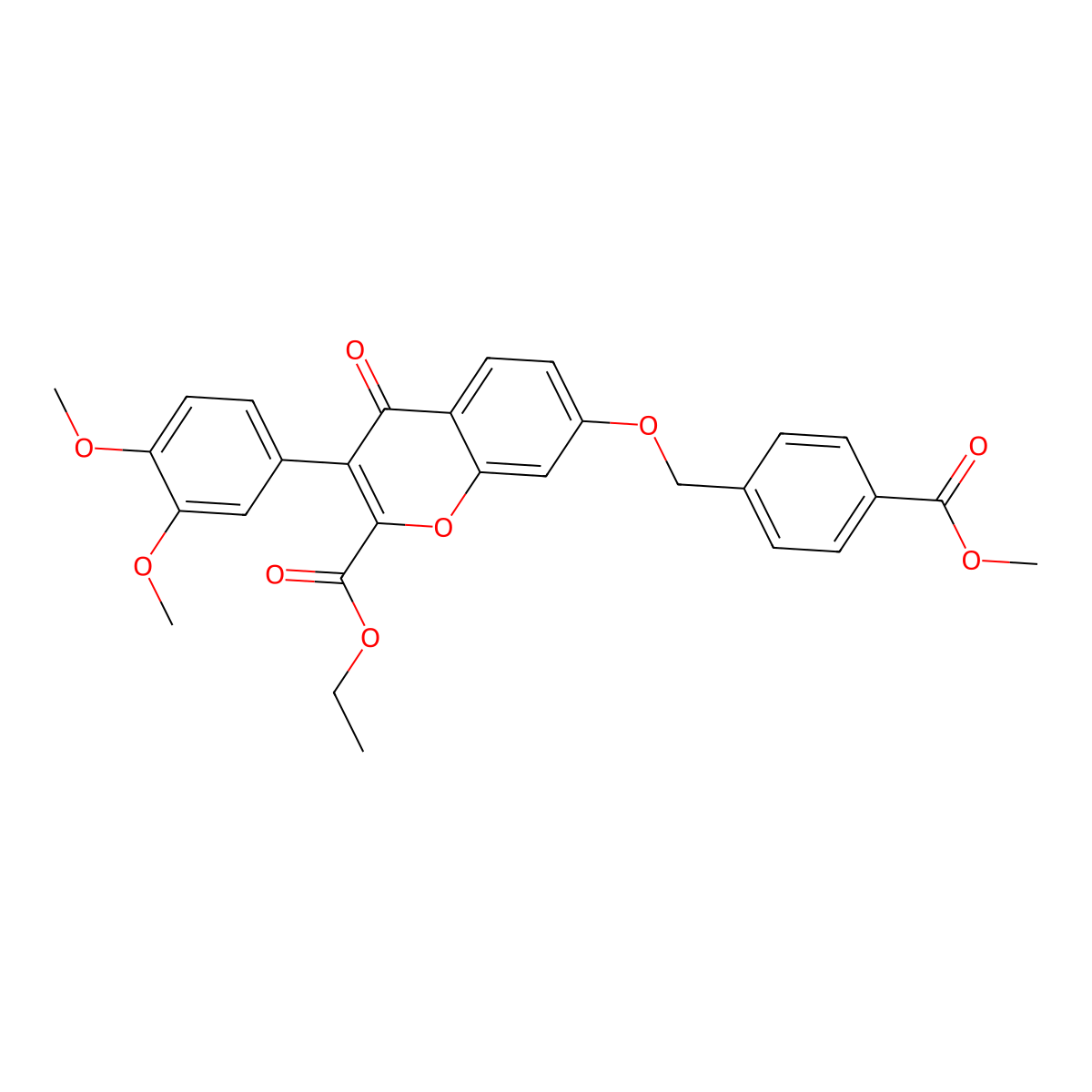 Ethyl 3-(3,4-dimethoxyphenyl)-7-[(4-methoxycarbonylphenyl)methoxy]-4-oxochromene-2-carboxylate molecular structure, CAS 610751-29-6