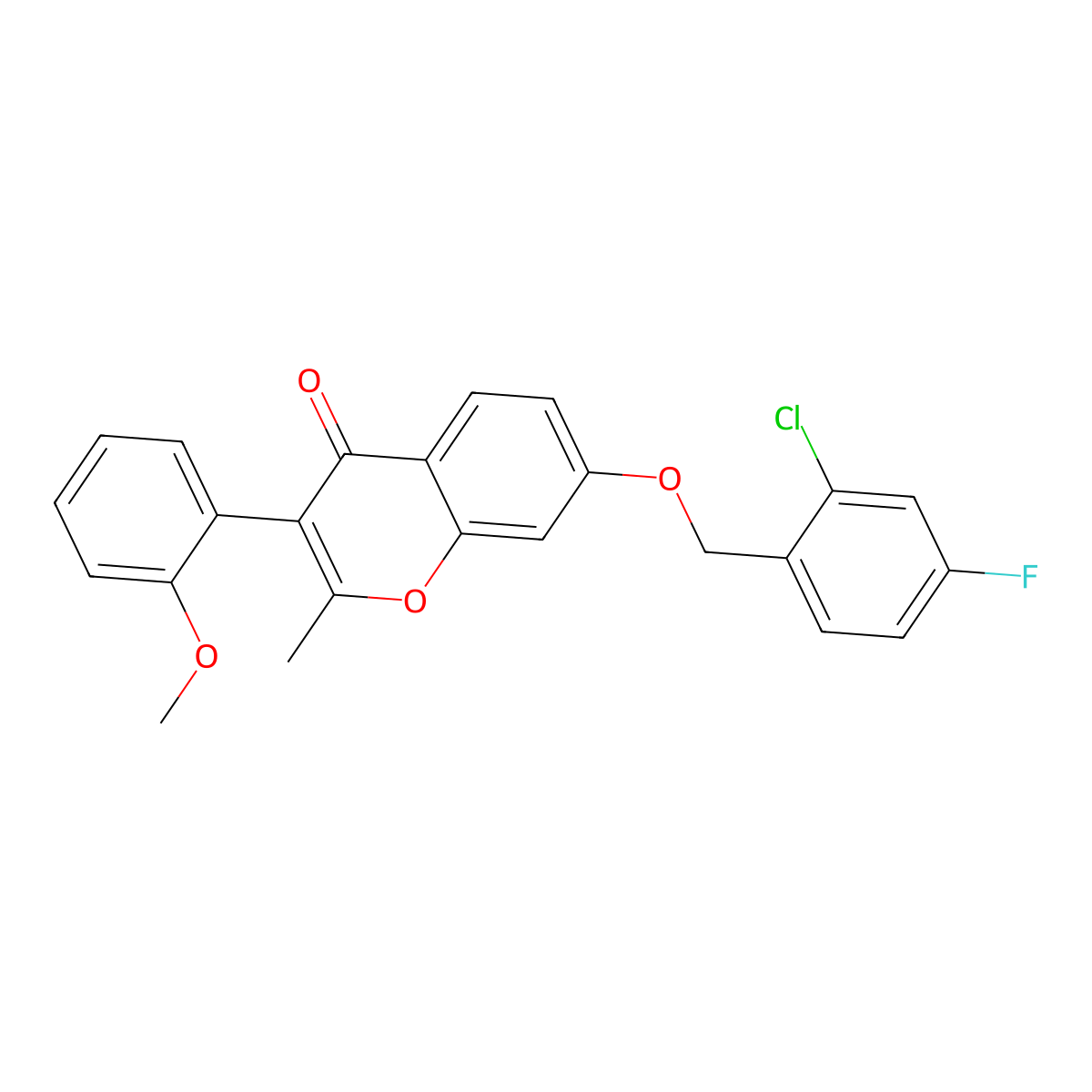 7-[(2-Chloro-4-fluorophenyl)methoxy]-3-(2-methoxyphenyl)-2-methylchromen-4-one molecular structure, CAS 610751-42-3
