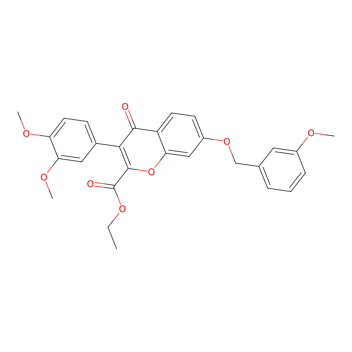Ethyl 3-(3,4-dimethoxyphenyl)-7-[(3-methoxyphenyl)methoxy]-4-oxochromene-2-carboxylate molecular structure, CAS 610751-62-7
