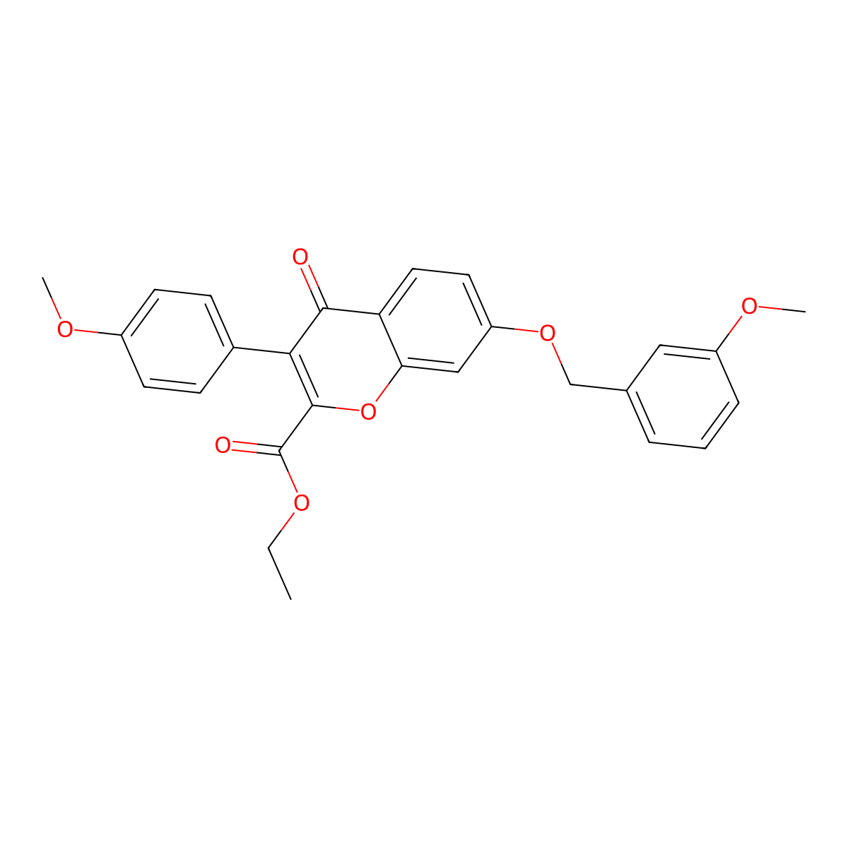 Ethyl 3-(4-methoxyphenyl)-7-[(3-methoxyphenyl)methoxy]-4-oxochromene-2-carboxylate molecular structure, CAS 610751-63-8