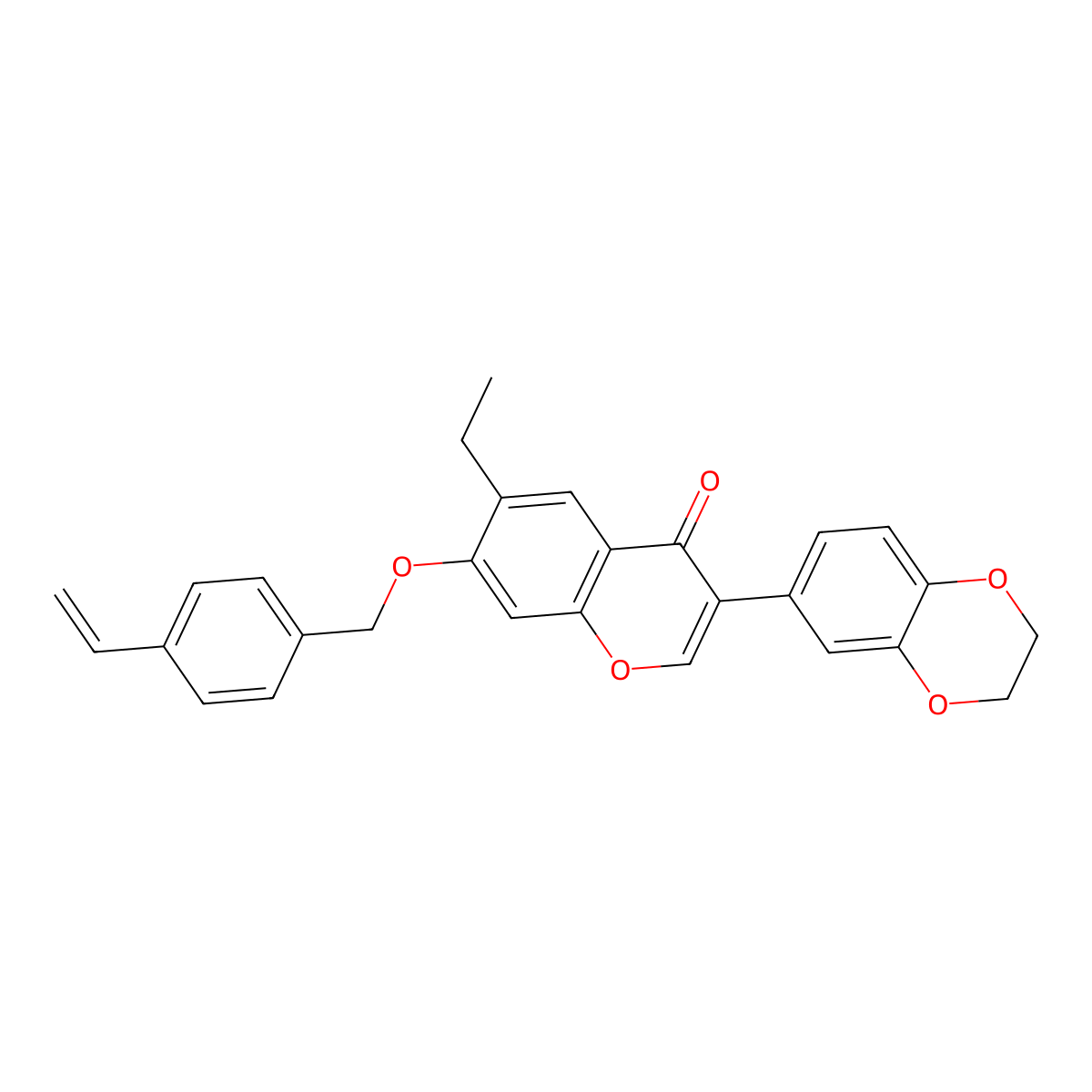 3-(2,3-Dihydro-1,4-benzodioxin-6-yl)-7-[(4-ethenylphenyl)methoxy]-6-ethylchromen-4-one molecular structure, CAS 610751-82-1