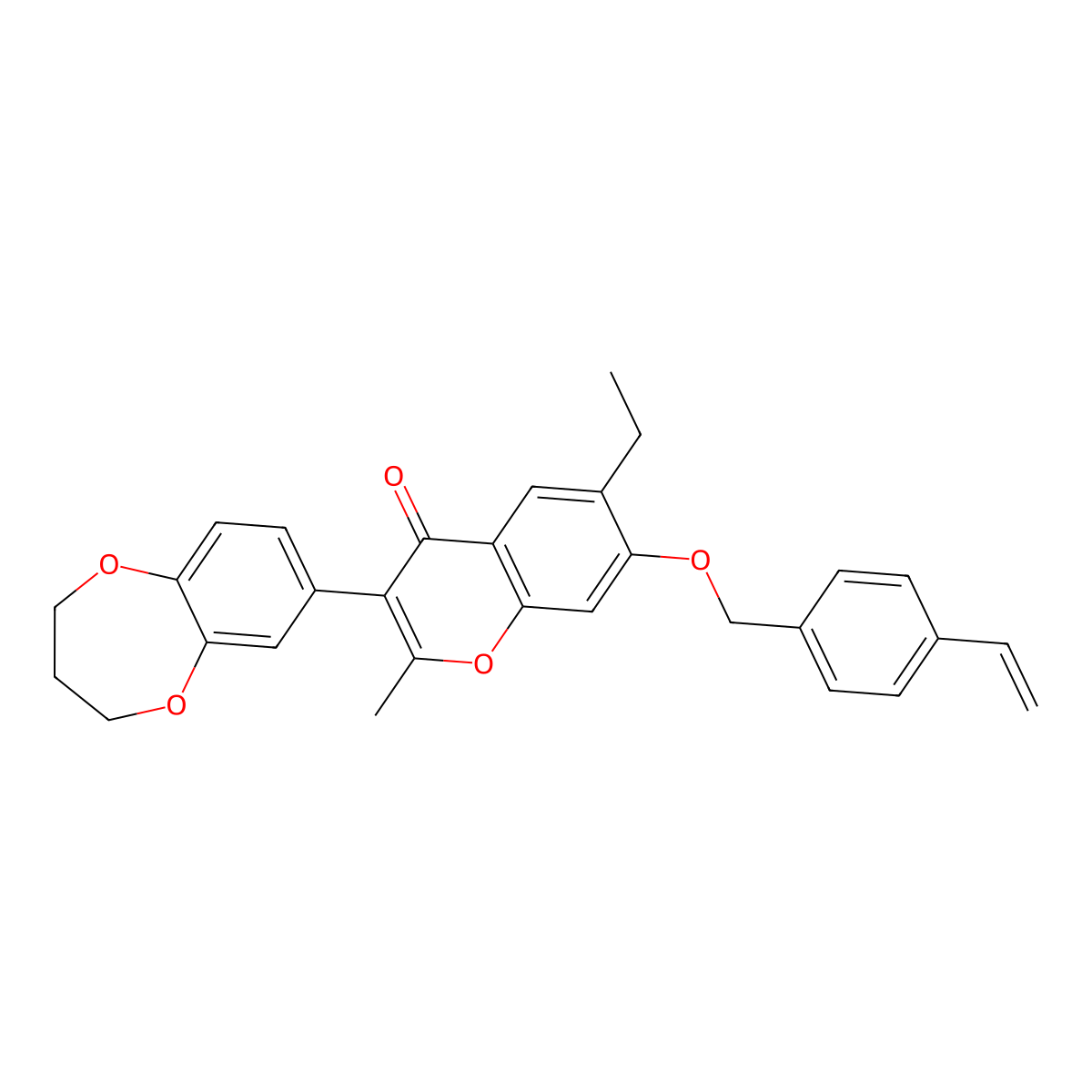 3-(3,4-dihydro-2H-1,5-benzodioxepin-7-yl)-7-[(4-ethenylphenyl)methoxy]-6-ethyl-2-methylchromen-4-one molecular structure, CAS 610751-87-6