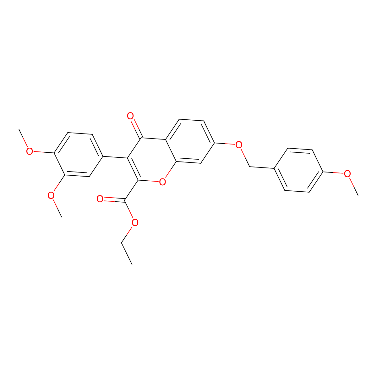 Ethyl 3-(3,4-dimethoxyphenyl)-7-[(4-methoxyphenyl)methoxy]-4-oxochromene-2-carboxylate molecular structure, CAS 610751-98-9