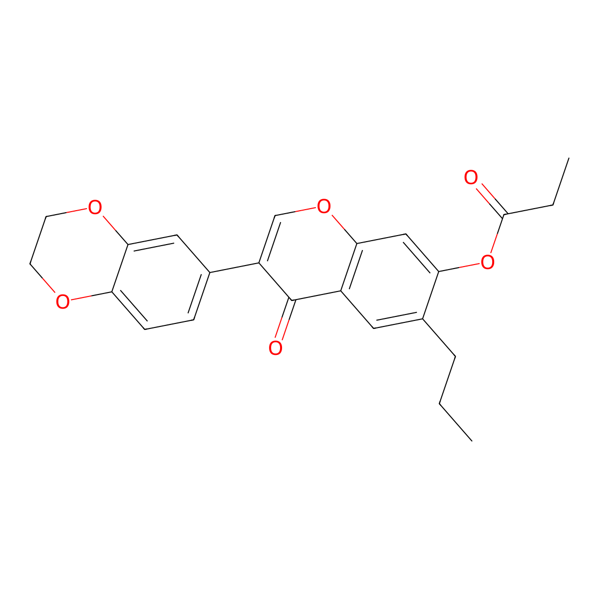 3-(2,3-dihydrobenzo[b][1,4]dioxin-6-yl)-4-oxo-6-propyl-4H-chromen-7-yl propionate molecular structure, CAS 610752-23-3