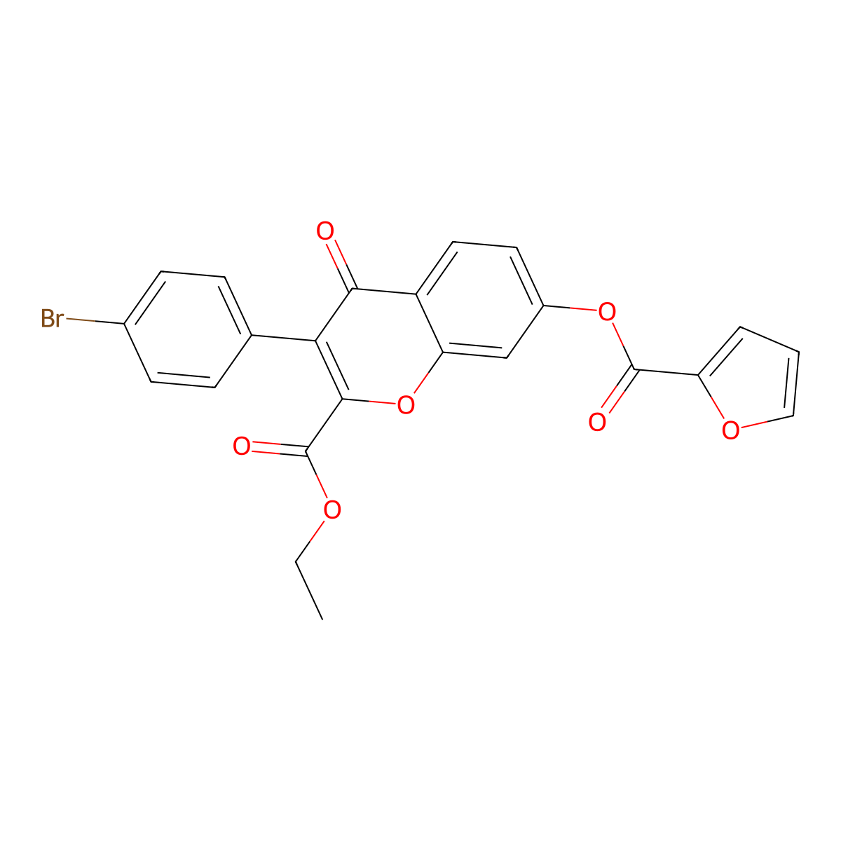 Ethyl 3-(4-bromophenyl)-7-(furan-2-carbonyloxy)-4-oxochromene-2-carboxylate molecular structure, CAS 610752-49-3