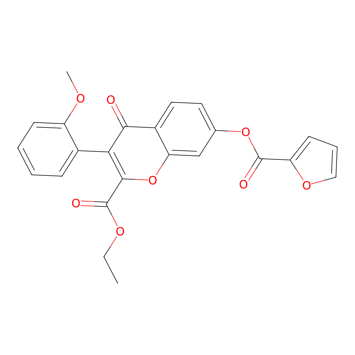Ethyl 7-(furan-2-carbonyloxy)-3-(2-methoxyphenyl)-4-oxochromene-2-carboxylate molecular structure, CAS 610752-50-6