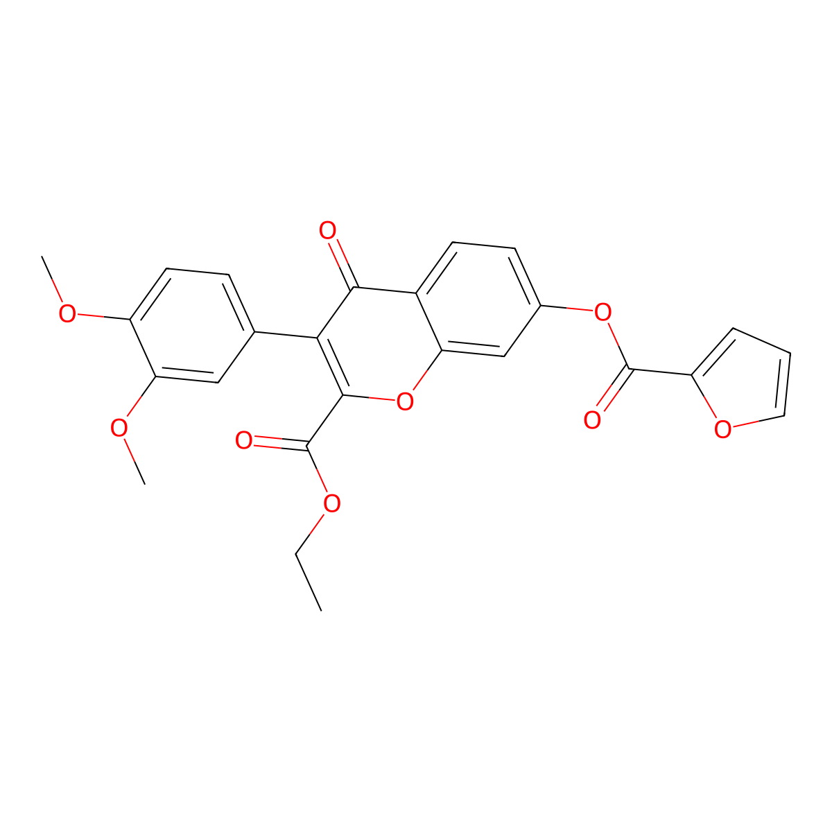 Ethyl 3-(3,4-dimethoxyphenyl)-7-(furan-2-carbonyloxy)-4-oxochromene-2-carboxylate molecular structure, CAS 610752-54-0