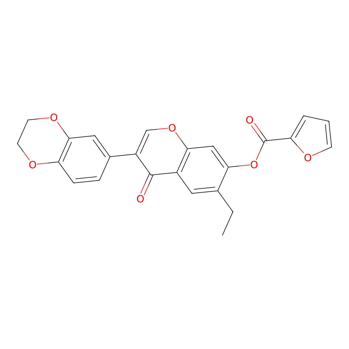 3-(2,3-dihydro-1,4-benzodioxin-6-yl)-6-ethyl-4-oxo-4H-chromen-7-yl 2-furoate molecular structure, CAS 610752-55-1