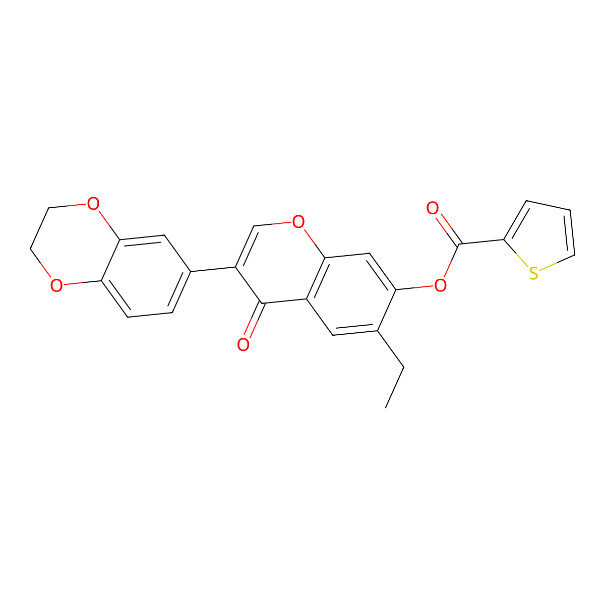 3-(2,3-dihydrobenzo[b][1,4]dioxin-6-yl)-6-ethyl-4-oxo-4H-chromen-7-yl thiophene-2-carboxylate molecular structure, CAS 610752-89-1