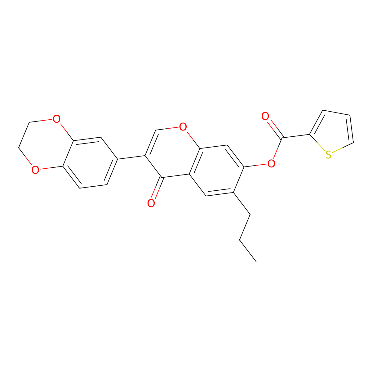 3-(2,3-dihydro-1,4-benzodioxin-6-yl)-4-oxo-6-propyl-4H-chromen-7-yl 2-thiophenecarboxylate molecular structure, CAS 610752-90-4