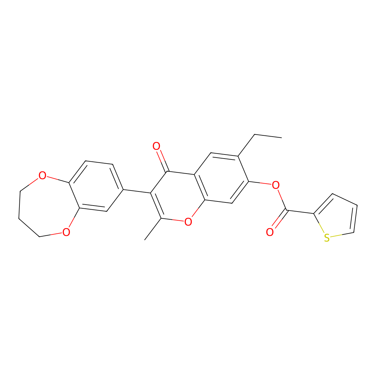 [3-(3,4-dihydro-2H-1,5-benzodioxepin-7-yl)-6-ethyl-2-methyl-4-oxochromen-7-yl] thiophene-2-carboxylate molecular structure, CAS 610752-94-8