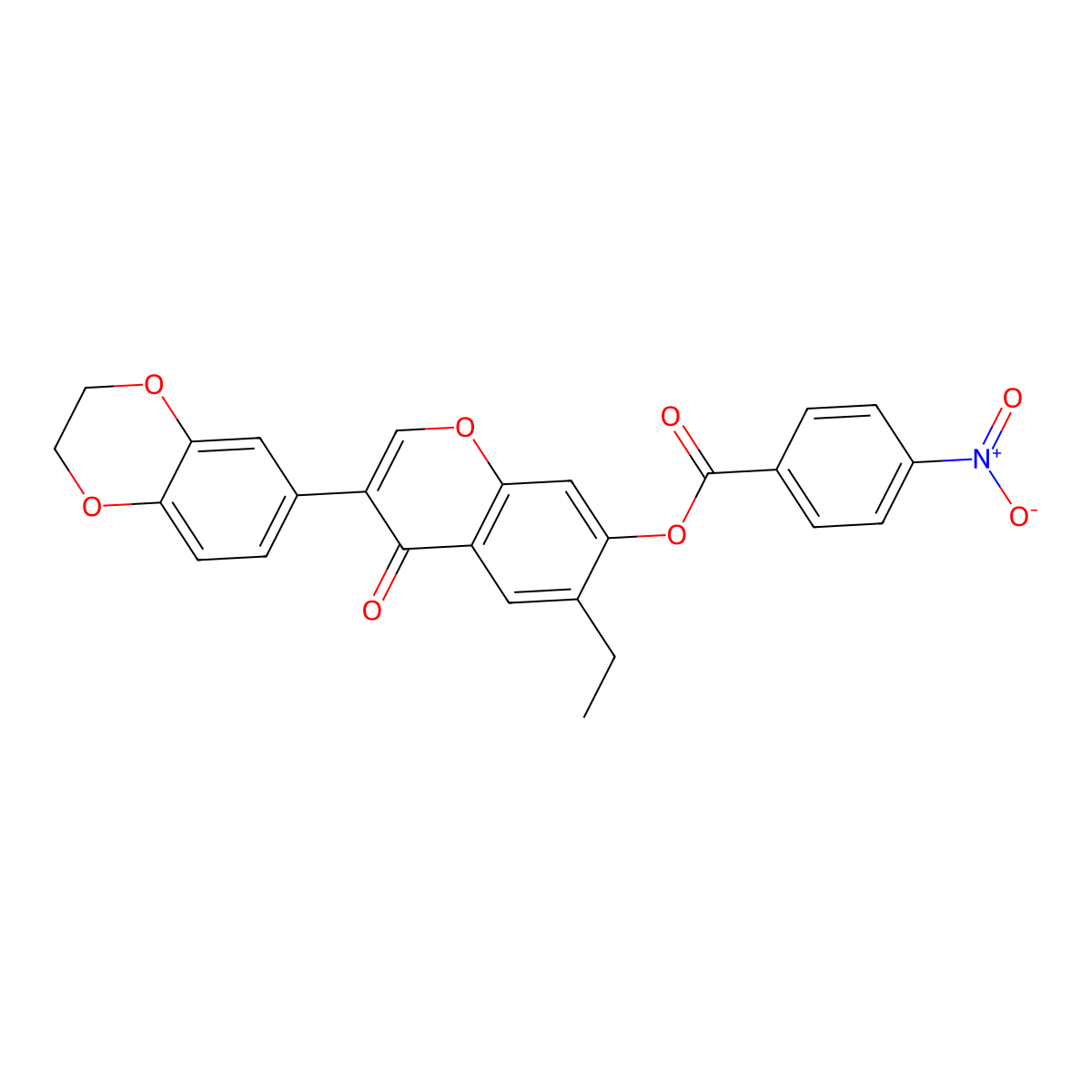 3-(2,3-dihydrobenzo[b][1,4]dioxin-6-yl)-6-ethyl-4-oxo-4H-chromen-7-yl 4-nitrobenzoate molecular structure, CAS 610753-49-6