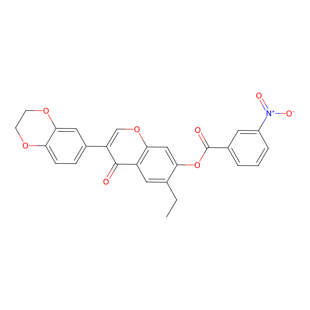 3-(2,3-dihydrobenzo[b][1,4]dioxin-6-yl)-6-ethyl-4-oxo-4H-chromen-7-yl 3-nitrobenzoate molecular structure, CAS 610753-62-3