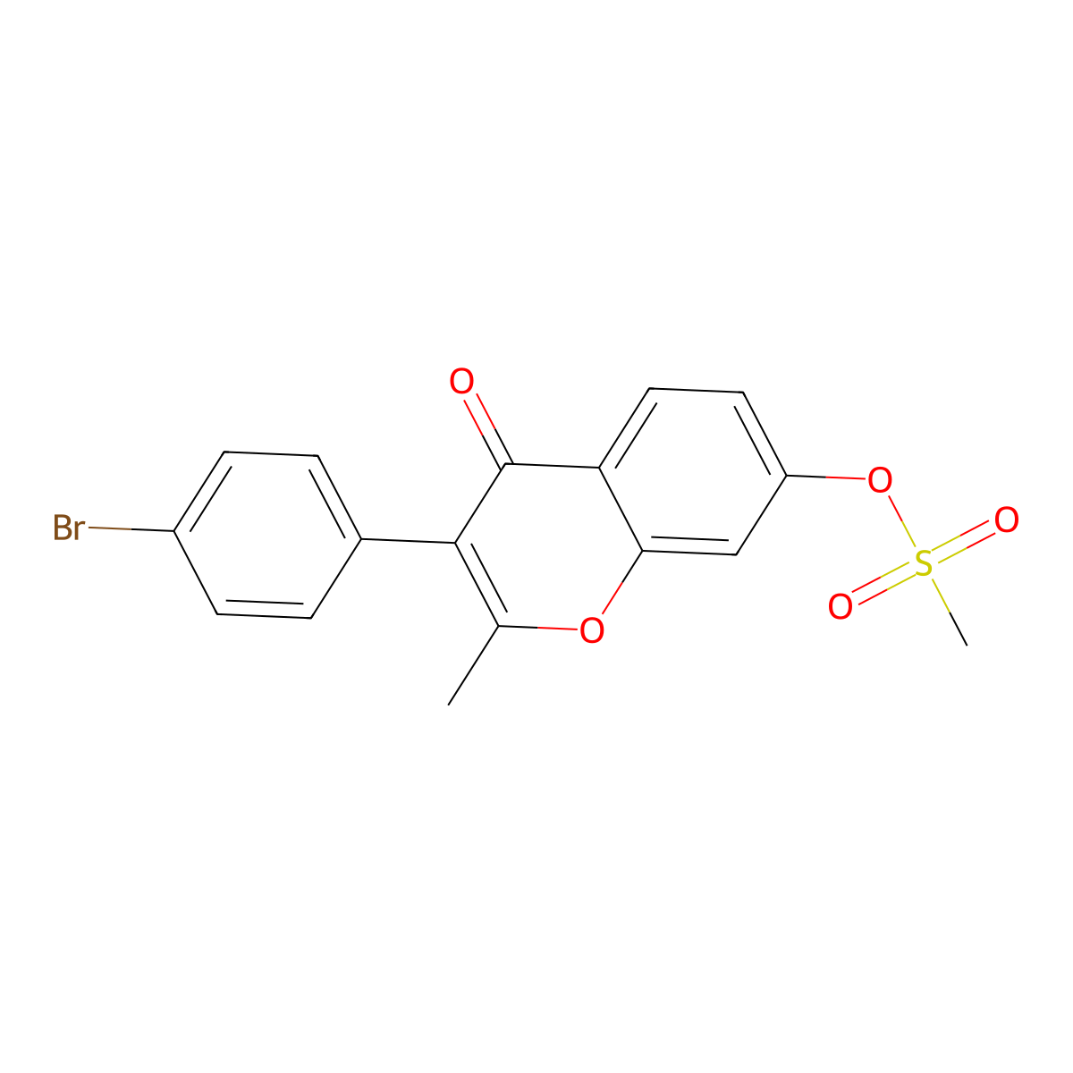 3-(4-bromophenyl)-2-methyl-4-oxo-4H-chromen-7-yl methanesulfonate molecular structure, CAS 610753-88-3
