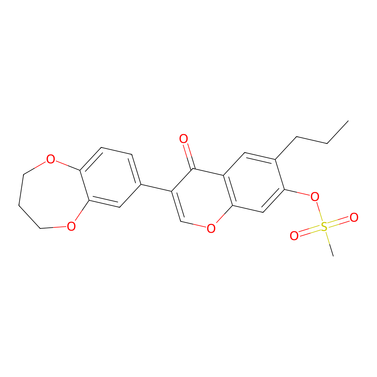 3-(3,4-dihydro-2H-1,5-benzodioxepin-7-yl)-4-oxo-6-propyl-4H-chromen-7-yl methanesulfonate molecular structure, CAS 610753-93-0