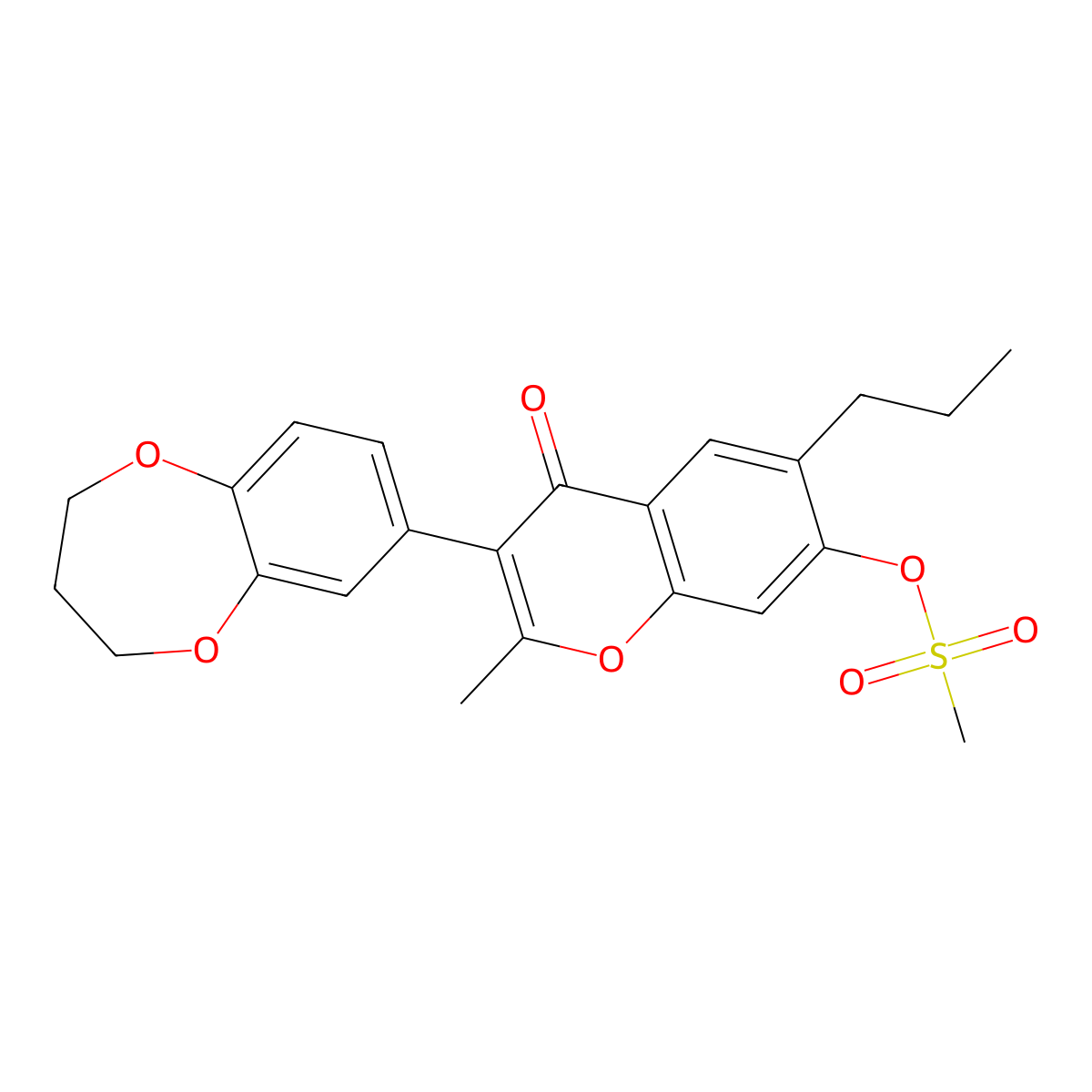 3-(3,4-dihydro-2H-benzo[b][1,4]dioxepin-7-yl)-2-methyl-4-oxo-6-propyl-4H-chromen-7-yl methanesulfonate molecular structure, CAS 610753-94-1