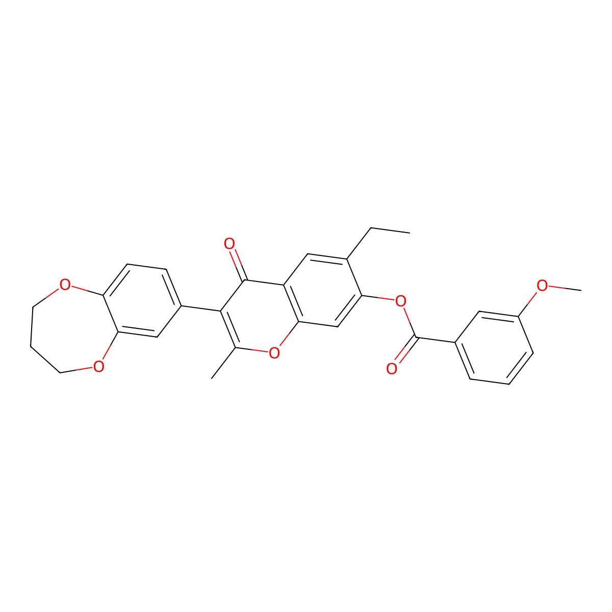 [3-(3,4-dihydro-2H-1,5-benzodioxepin-7-yl)-6-ethyl-2-methyl-4-oxochromen-7-yl] 3-methoxybenzoate molecular structure, CAS 610754-29-5