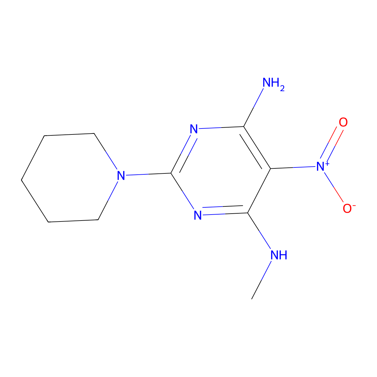 N4-methyl-5-nitro-2-(piperidin-1-yl)pyrimidine-4,6-diamine molecular structure, CAS 610756-73-5