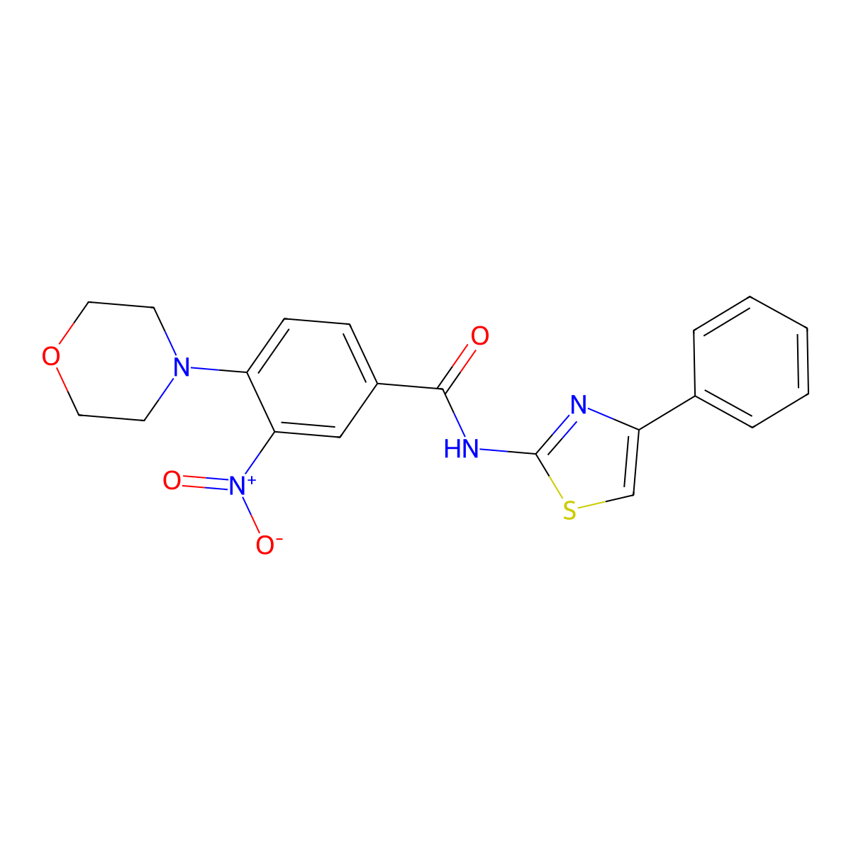4-morpholin-4-yl-3-nitro-N-(4-phenyl-1,3-thiazol-2-yl)benzamide molecular structure, CAS 610757-20-5
