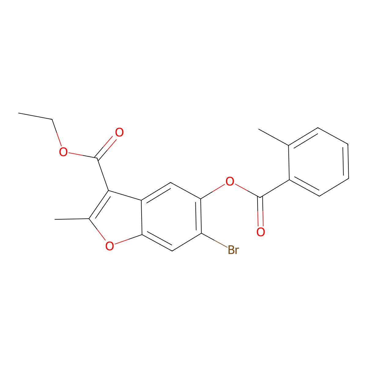 6-Bromo-3-(ethoxycarbonyl)-2-methylbenzo[b]furan-5-yl 2-methylbenzoate molecular structure, CAS 610757-66-9