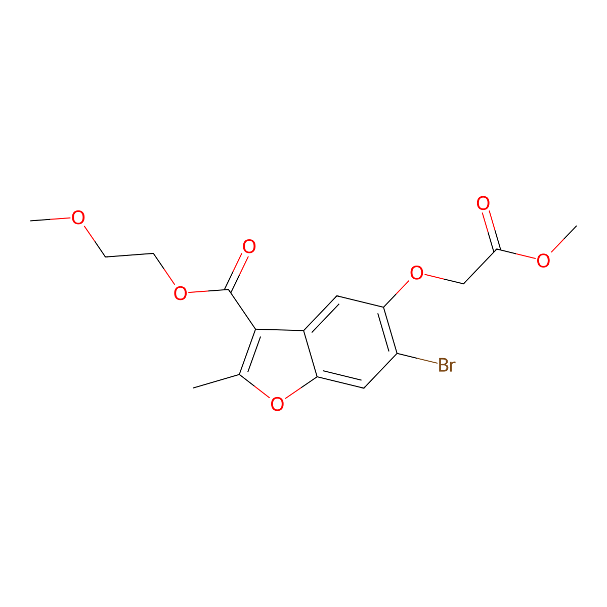 2-Methoxyethyl 6-bromo-5-(2-methoxy-2-oxoethoxy)-2-methyl-1-benzofuran-3-carboxylate molecular structure, CAS 610757-86-3