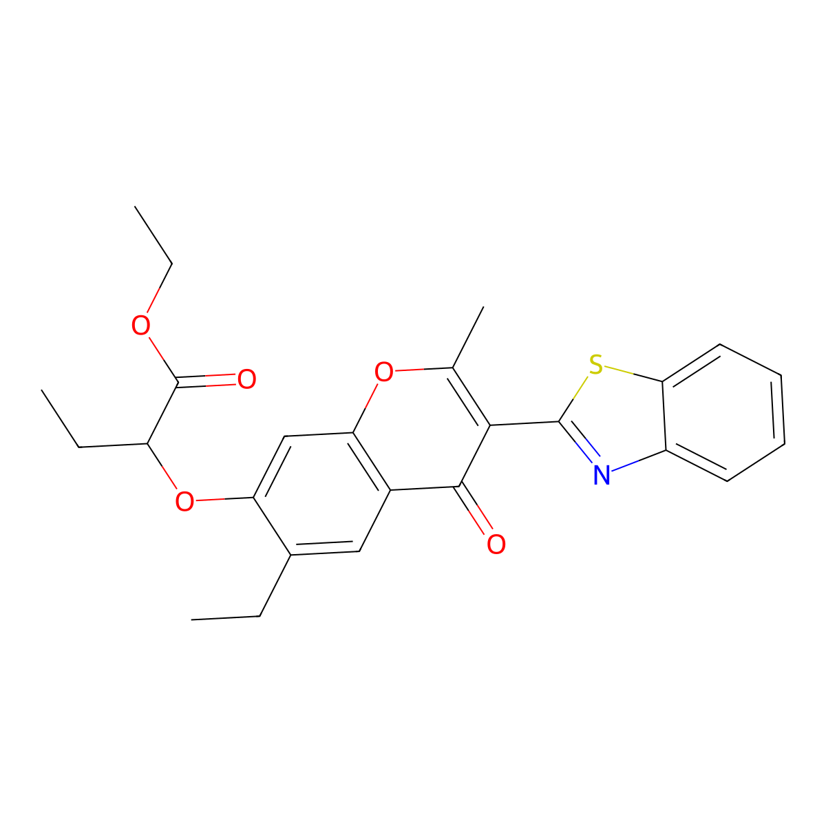 ethyl 2-{[3-(1,3-benzothiazol-2-yl)-6-ethyl-2-methyl-4-oxo-4H-chromen-7-yl]oxy}butanoate molecular structure, CAS 610758-80-0