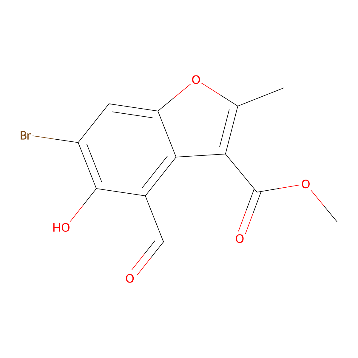 Methyl 6-bromo-4-formyl-5-hydroxy-2-methyl-1-benzofuran-3-carboxylate molecular structure, CAS 610758-81-1