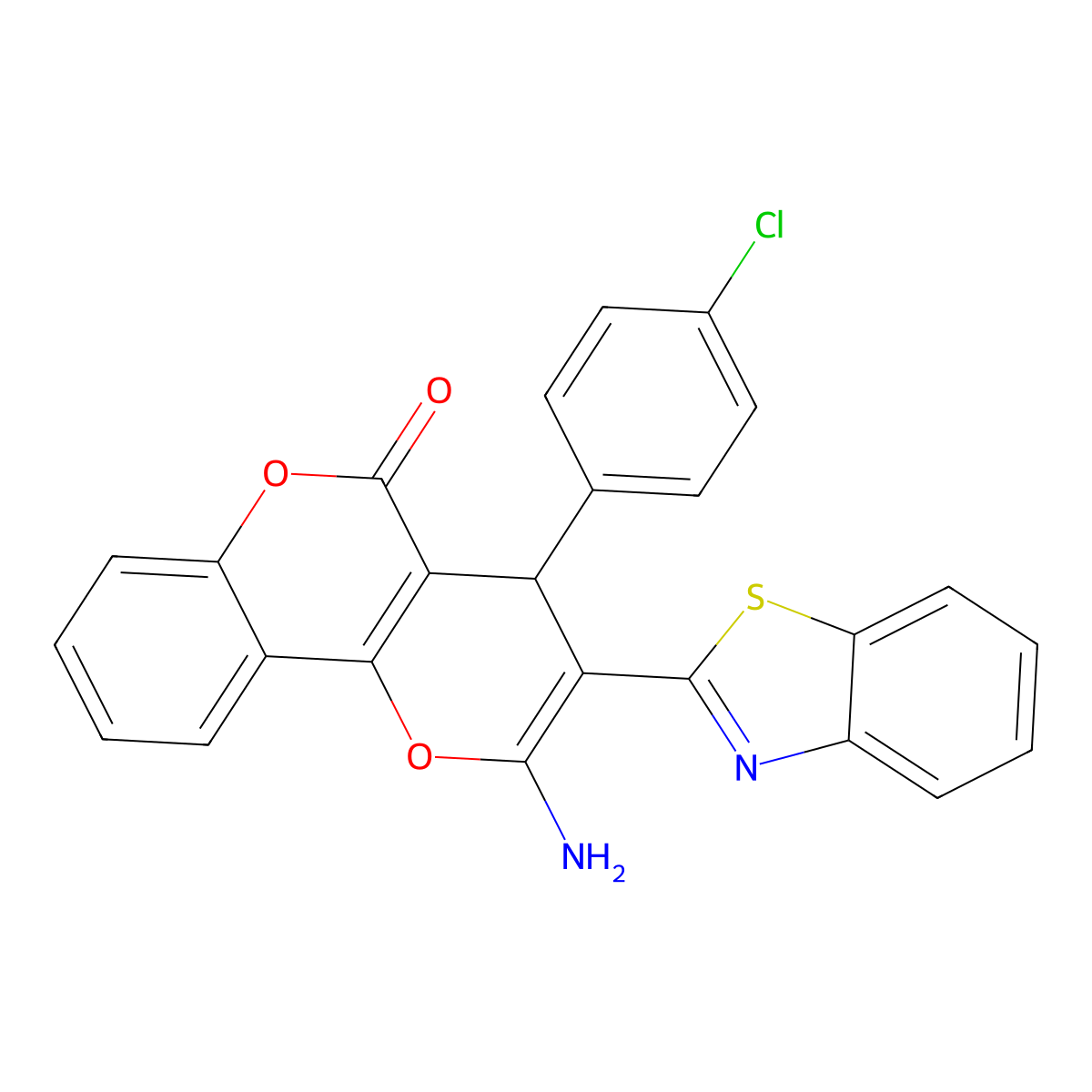 2-amino-3-(1,3-benzothiazol-2-yl)-4-(4-chlorophenyl)-4H,5H-pyrano[3,2-c]chromen-5-one molecular structure, CAS 610758-83-3