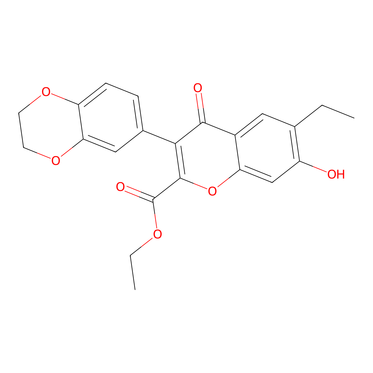 ethyl 3-(2,3-dihydro-1,4-benzodioxin-6-yl)-6-ethyl-7-hydroxy-4-oxo-4H-chromene-2-carboxylate molecular structure, CAS 610758-92-4