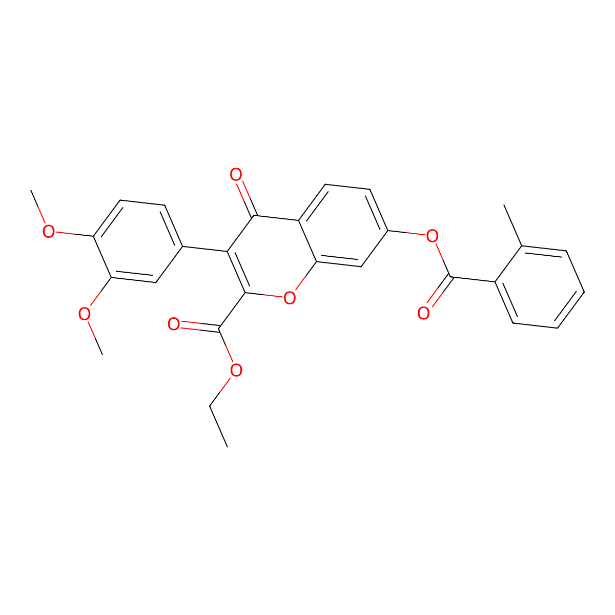 Ethyl 3-(3,4-dimethoxyphenyl)-7-(2-methylbenzoyl)oxy-4-oxochromene-2-carboxylate molecular structure, CAS 610758-98-0