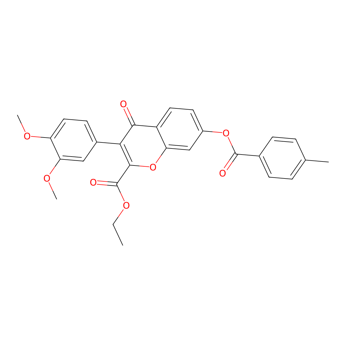 Ethyl 3-(3,4-dimethoxyphenyl)-7-(4-methylbenzoyl)oxy-4-oxochromene-2-carboxylate molecular structure, CAS 610758-99-1