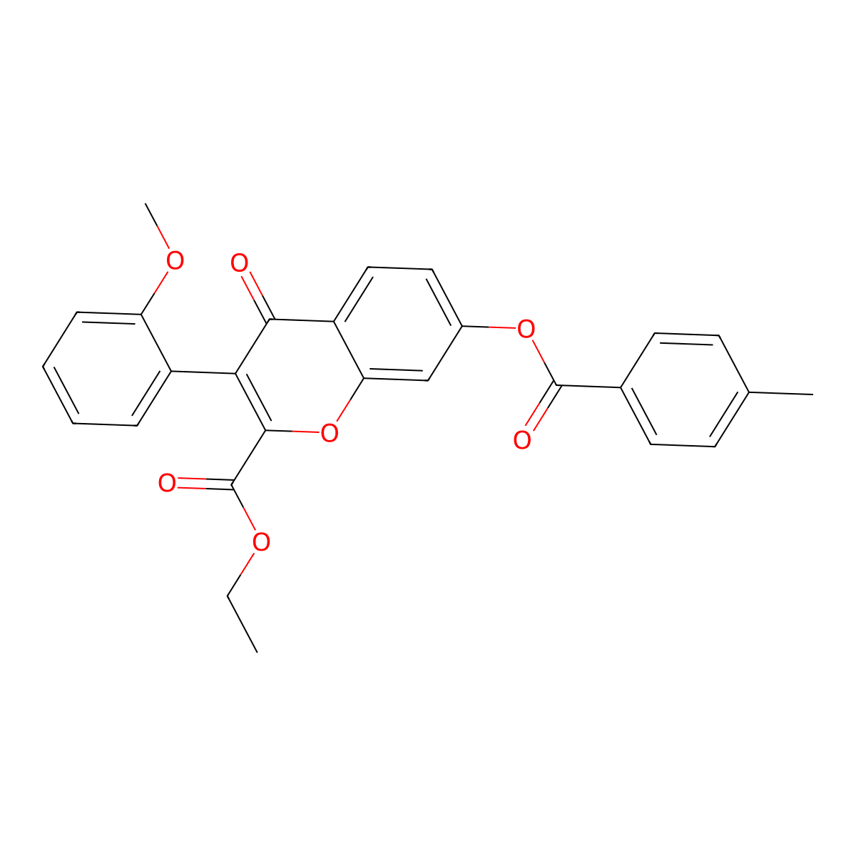 Ethyl 3-(2-methoxyphenyl)-7-(4-methylbenzoyl)oxy-4-oxochromene-2-carboxylate molecular structure, CAS 610759-15-4