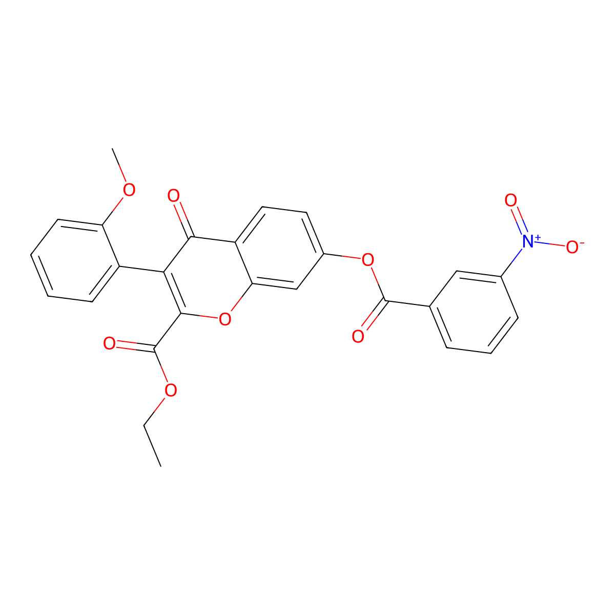 2-(Ethoxycarbonyl)-3-(2-methoxyphenyl)-4-oxochromen-7-yl 3-nitrobenzoate molecular structure, CAS 610759-16-5
