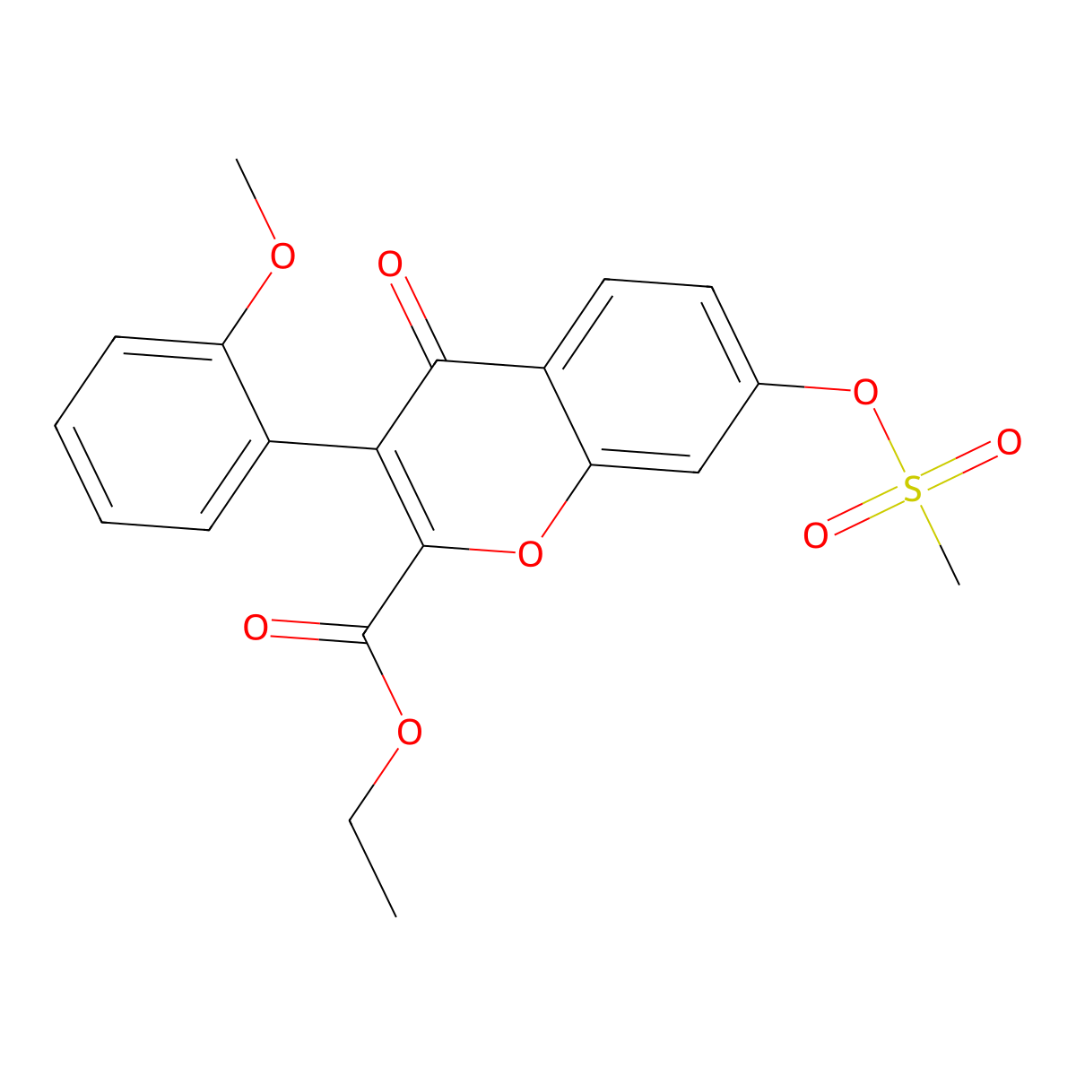 Ethyl 3-(2-methoxyphenyl)-7-methylsulfonyloxy-4-oxochromene-2-carboxylate molecular structure, CAS 610759-20-1