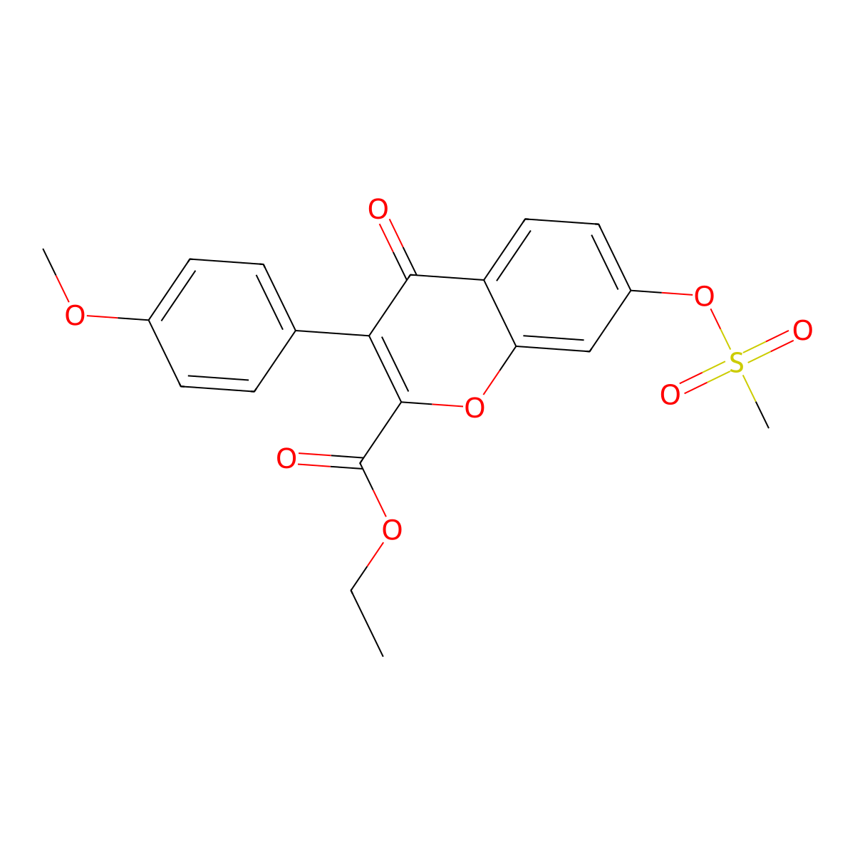 Ethyl 3-(4-methoxyphenyl)-7-methylsulfonyloxy-4-oxochromene-2-carboxylate molecular structure, CAS 610759-22-3