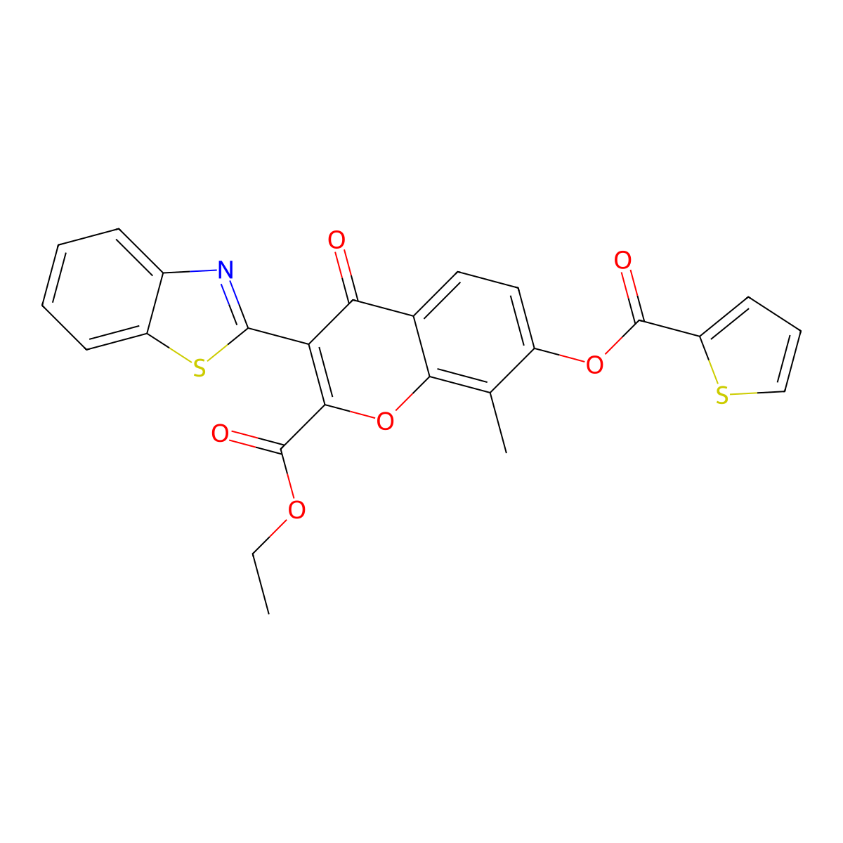 Ethyl 3-(1,3-benzothiazol-2-yl)-8-methyl-4-oxo-7-(thiophene-2-carbonyloxy)chromene-2-carboxylate molecular structure, CAS 610759-52-9