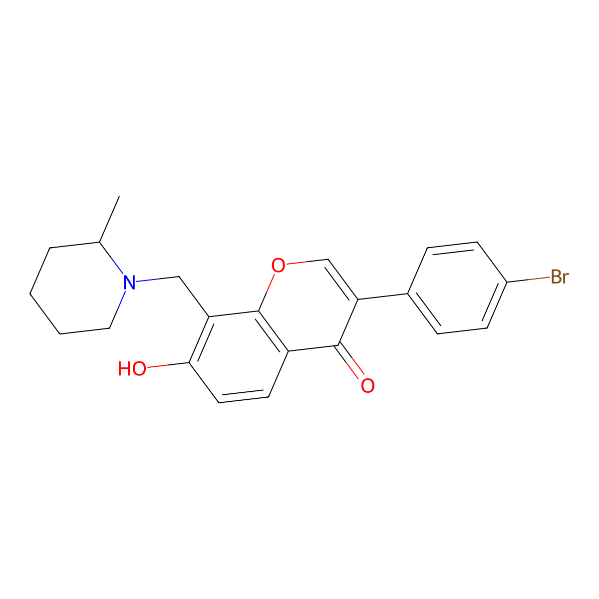 3-(4-bromophenyl)-7-hydroxy-8-((2-methylpiperidin-1-yl)methyl)-4H-chromen-4-one molecular structure, CAS 610759-69-8