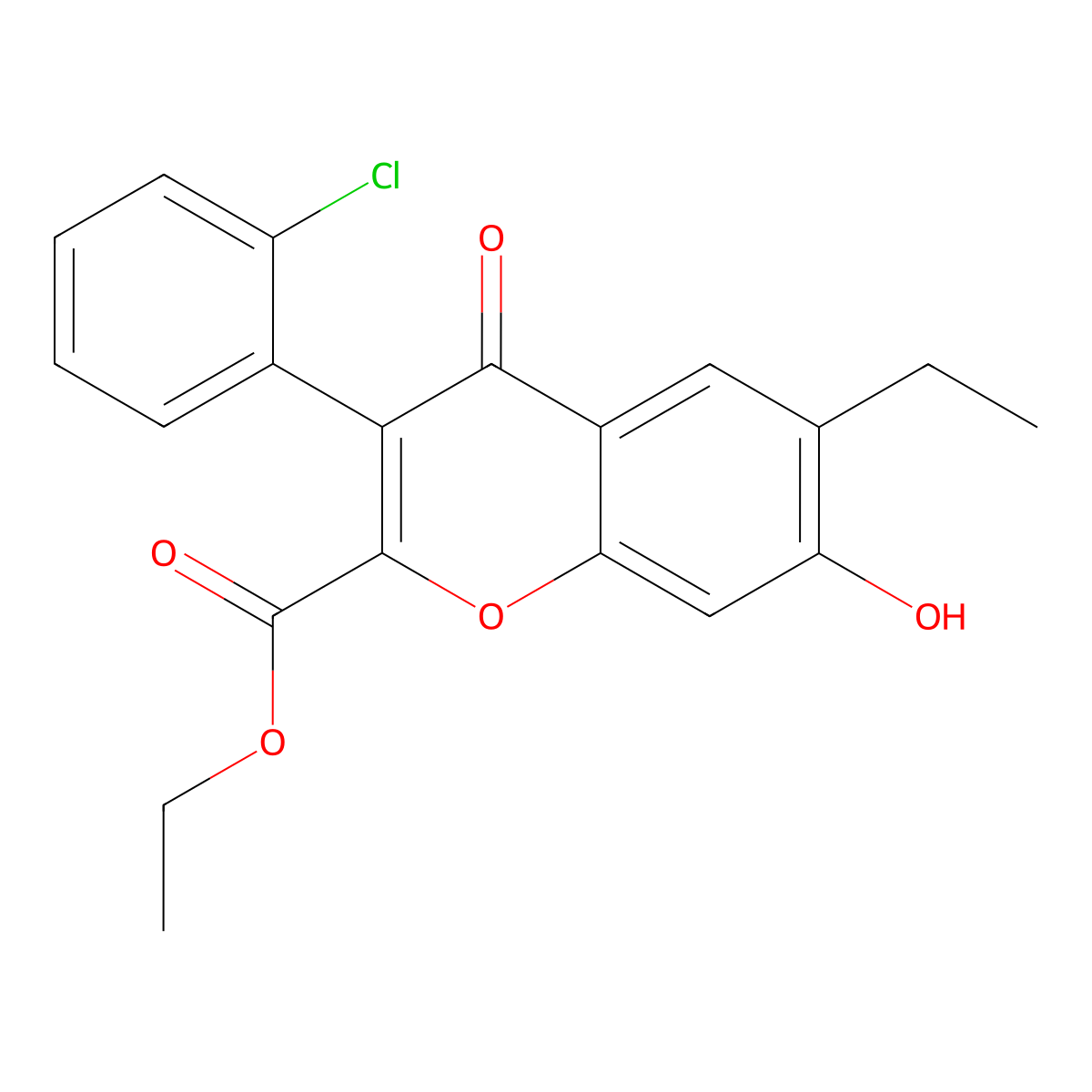 ethyl 3-(2-chlorophenyl)-6-ethyl-7-hydroxy-4-oxo-4H-chromene-2-carboxylate molecular structure, CAS 610759-87-0