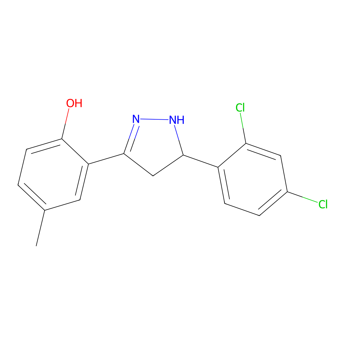 2-(5-(2,4-dichlorophenyl)-4,5-dihydro-1H-pyrazol-3-yl)-4-methylphenol molecular structure, CAS 610760-00-4