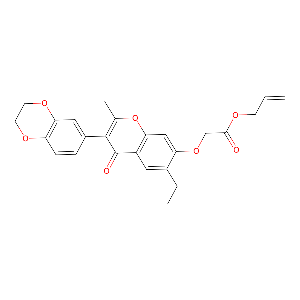 Prop-2-enyl 2-[3-(2,3-dihydro-1,4-benzodioxin-6-yl)-6-ethyl-2-methyl-4-oxochromen-7-yl]oxyacetate molecular structure, CAS 610760-11-7