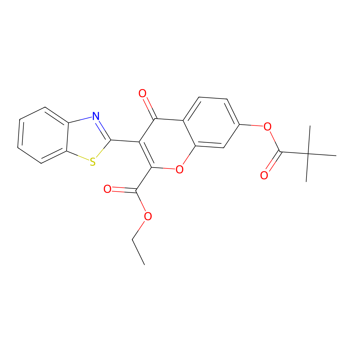 ethyl 3-(benzo[d]thiazol-2-yl)-4-oxo-7-(pivaloyloxy)-4H-chromene-2-carboxylate molecular structure, CAS 610760-32-2