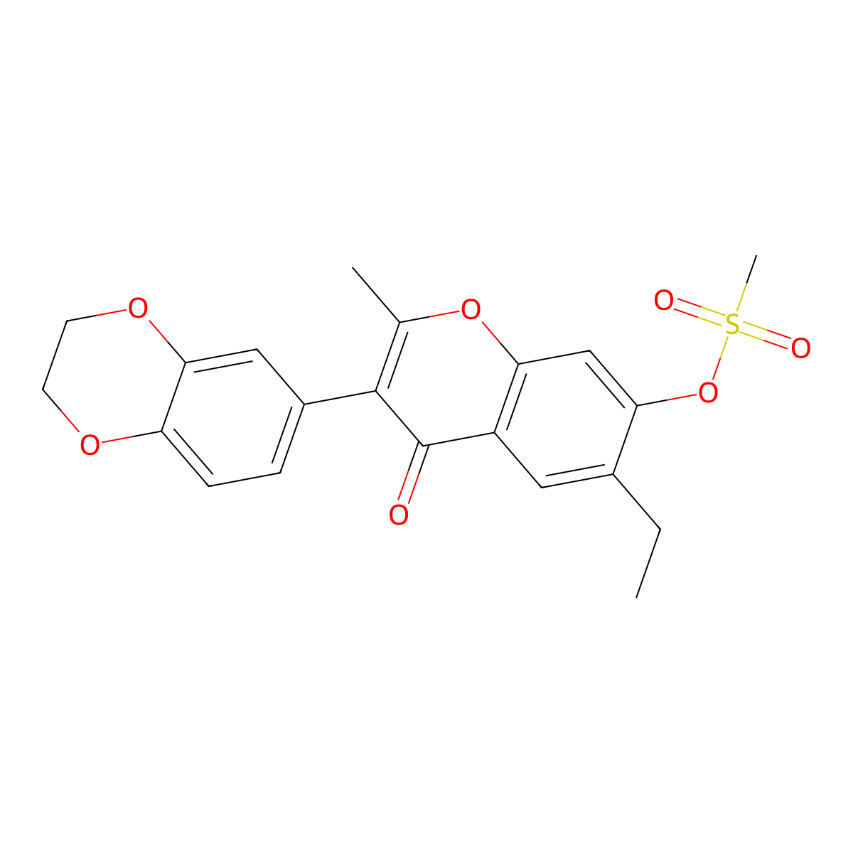 3-(2,3-dihydro-1,4-benzodioxin-6-yl)-6-ethyl-2-methyl-4-oxo-4H-chromen-7-yl methanesulfonate molecular structure, CAS 610760-37-7