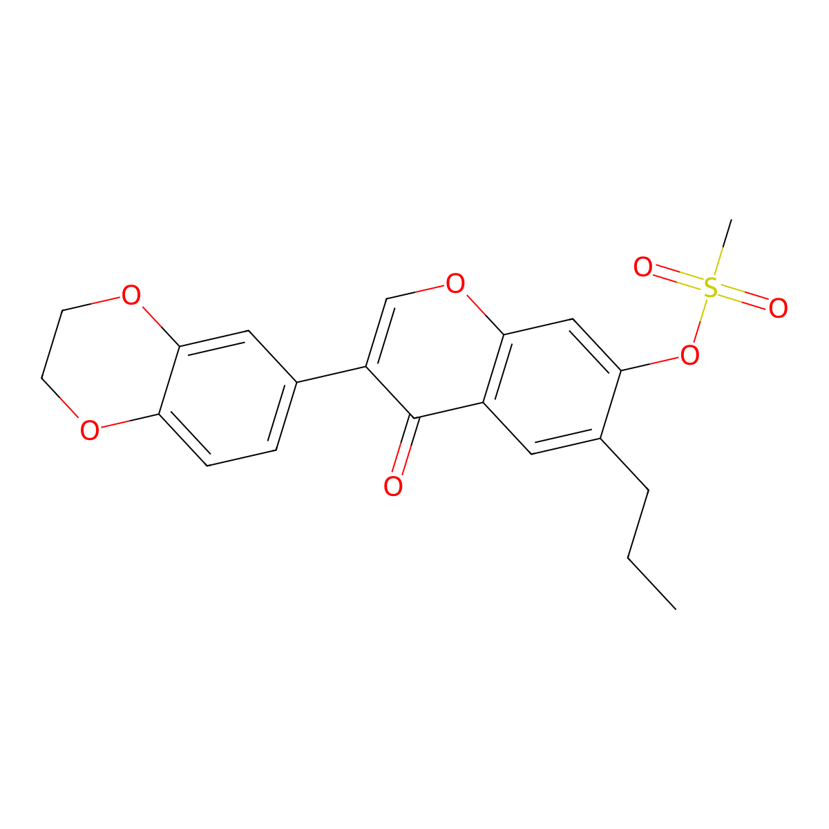 3-(2,3-dihydrobenzo[b][1,4]dioxin-6-yl)-4-oxo-6-propyl-4H-chromen-7-yl methanesulfonate molecular structure, CAS 610760-41-3